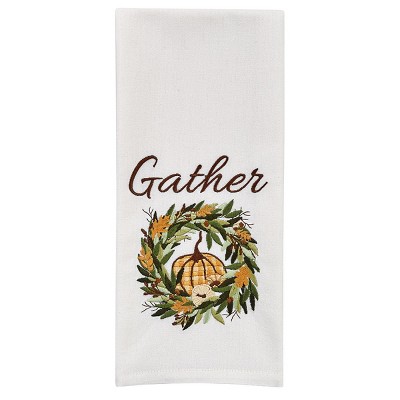 Park Designs Wreath With Pumpkin Printed Dishtowel Set of 2