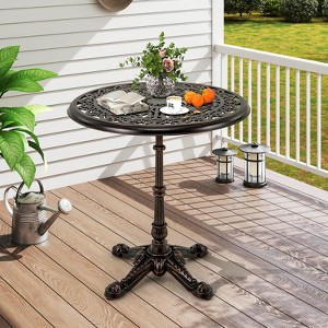 Costway 27” Round Cast Aluminum Patio Bistro Table with Hollow Top Cross Base for Backyard - 1 of 4