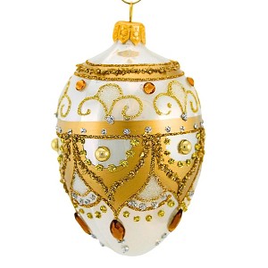 Miss Christmas 4.5 Inch Small White And Gold Faberge Egg Christmas Tree Ornament , Christmas Decor Easter Retro Style (1PC) - 1 of 4