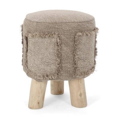 Fairground Handcrafted Boho Patch Stool Gray/Natural - Christopher Knight Home