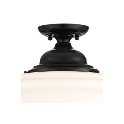 Farmhouse Vintage 15" Black Gloss & White Glass Ceiling Bowl Light