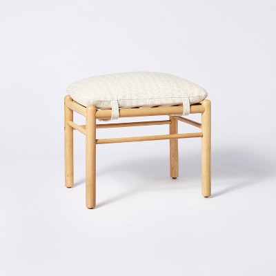 Emery Wood and Upholstered Ottoman with Straps Cream/Light Brown Stripe - Threshold™ designed with Studio McGee