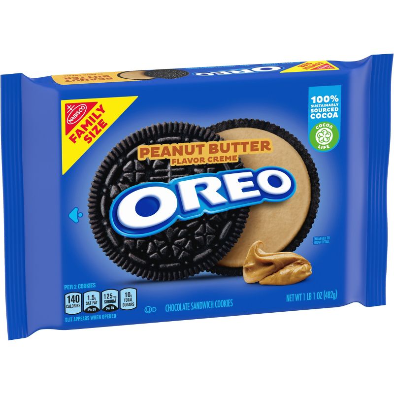 OREO Peanut Butter Flavor Creme Chocolate Sandwich Cookies Family Size - 17oz, 3 of 21