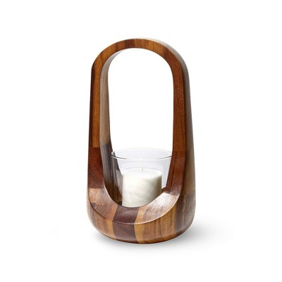 15" Medium Wood and Glass Oval Candle Lantern