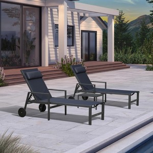 PURPLE LEAF Patio Lounge Chair Set of 3 Outdoor Chaise Lounger with Armrest Side Table and Wheels Sunbathing Tanning Recliner Including Pillows - 1 of 4