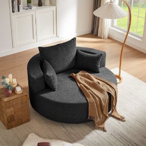 Kumasinova 360° Swivel Chair, Round Barrel Chair, Chenille Accent Chair, Modern Sofa Chair with 3 Removable Pillows, Armchair for Living Room/Bedroom - 1 of 4