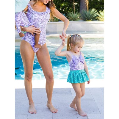 RuffleButts Toddler Girls UPF50+ Big Bow Skirted One Piece - Magical Mermaid, 4T — фото 5