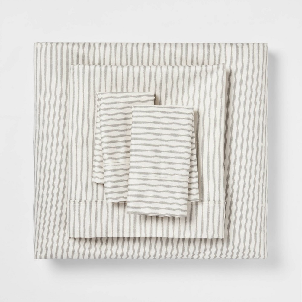 Full 400 Thread Count Fall Pattern Performance Sheet Set Gray Stripe - Threshold