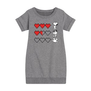- Peanuts - Snoopy Game Hearts Graphic Short Sleeve Fleece Dress - 1 of 4