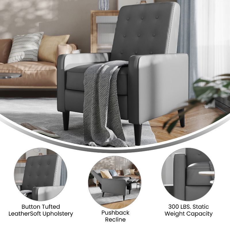 Merrick Lane Darcy Recliner Chair Mid-Century Modern Tufted Upholstery Ergonomic Push Back Living Room Recliner, 6 of 12