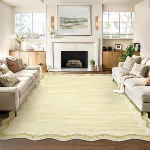 Washable Wavy Edge Area Rug, Non Slip Non Shedding Low Pile Floor Cover, Soft Accent Mat for Kitchen Bedroom Hallway Entryway Office - 1 of 4