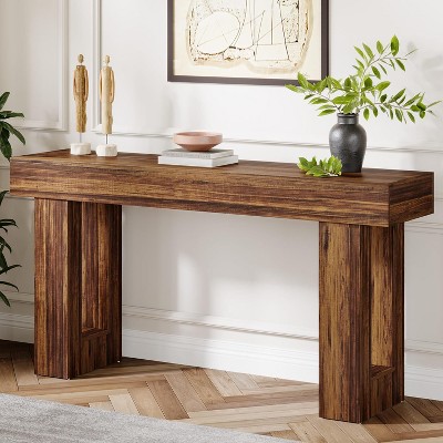 63-Inch Rustic Brown Wooden Console Table with Storage