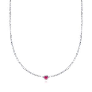 Ross-Simons 0.50 Carat Simulated Ruby Heart Necklace With 3.50 ct. t.w. Czs in Sterling Silver Size 16 - 1 of 3