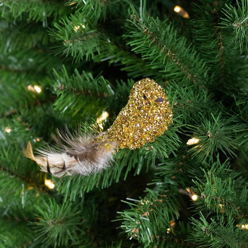 Northlight 6.5" Gold Sequined Bird with Feather Tail Christmas Ornament with Clip, 2 of 6