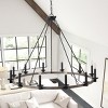 12-Light Farmhouse Candle Chandelier, Round Black and Wood Wagon Wheel Light for Entry or Living Room - 4 of 4