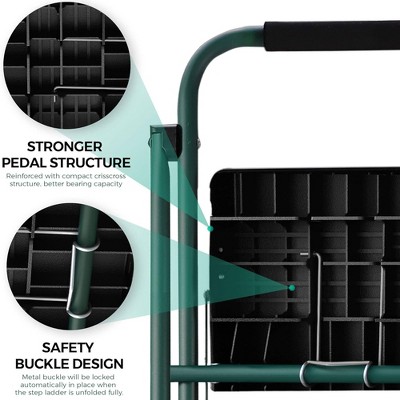 Delxo Green and Black Folding 3-Step Steel Ladder with Hand Grip