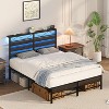 MaseiKar Full Bed Frame, Metal Platform Bed Frame with Headboard, LED Bed Frame with Charging Station, Noise-Free, Easy Assembly, Charcoal Black - 2 of 4