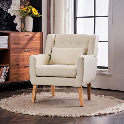 FERPIT Upholstered Linen Bottom Storage Button Tufted Accent Chair