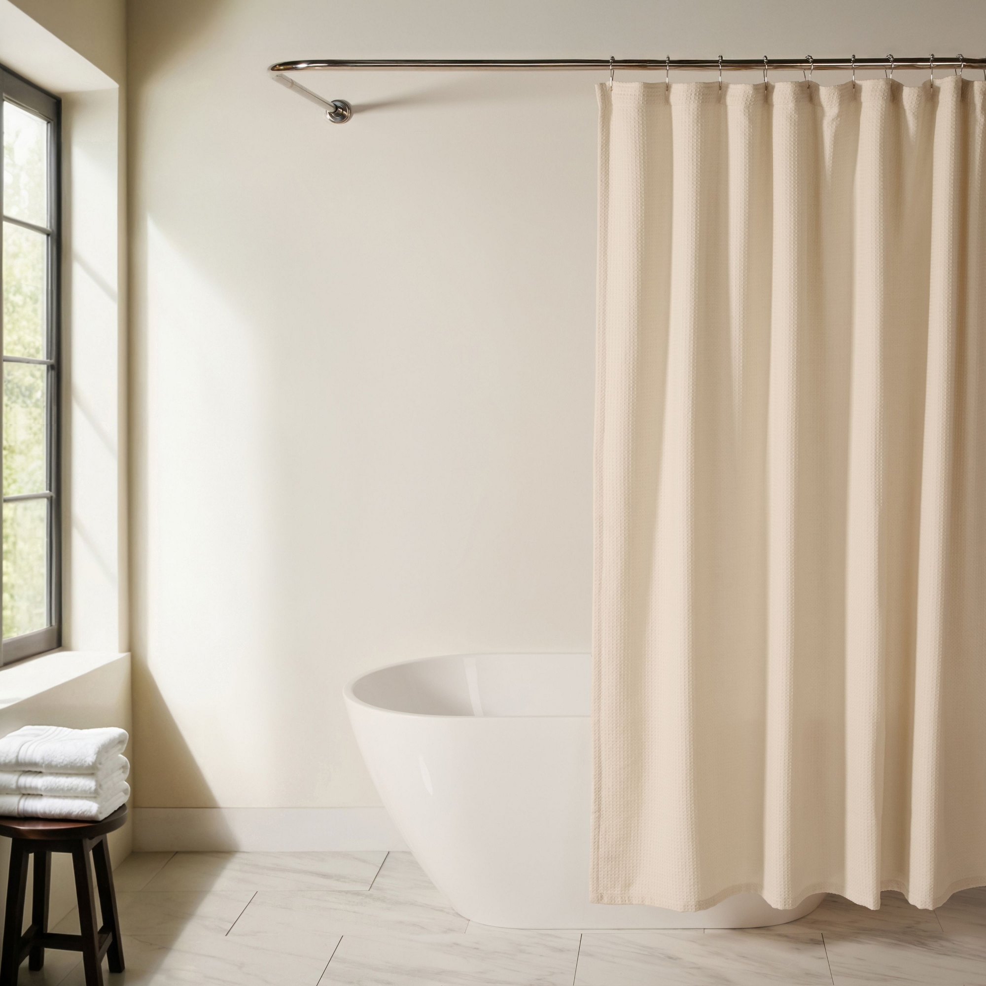 Cotton Blend Waffle Shower Curtain – 72x72 Spa Fabric Shower Curtain, Textured Waffle Weave, Hotel Style Bathroom Decor - Becky Cameron, Natural