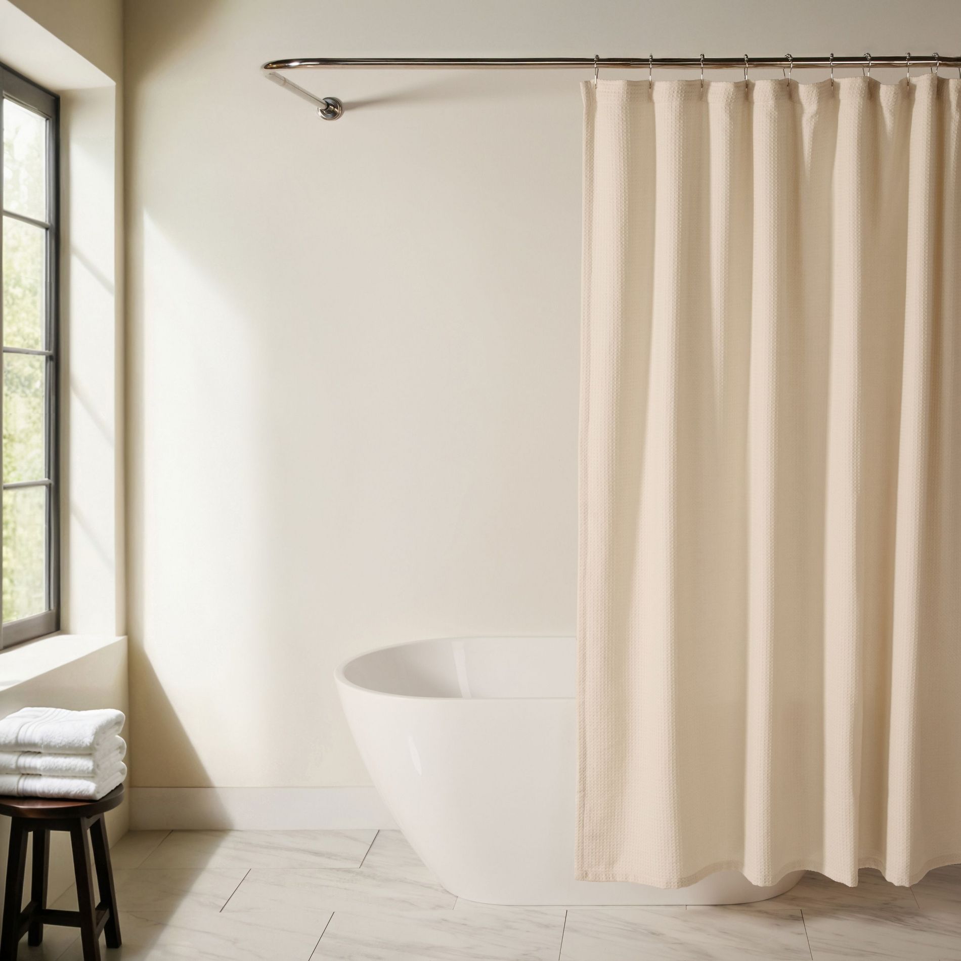 Cotton Blend Waffle Shower Curtain – 72x72 Spa Fabric Shower Curtain, Textured Waffle Weave, Hotel Style Bathroom Decor - Becky Cameron