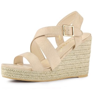 Allegra K Women's Espadrille Ankle Strap Crisscross Strap Wedges Sandals - 1 of 4