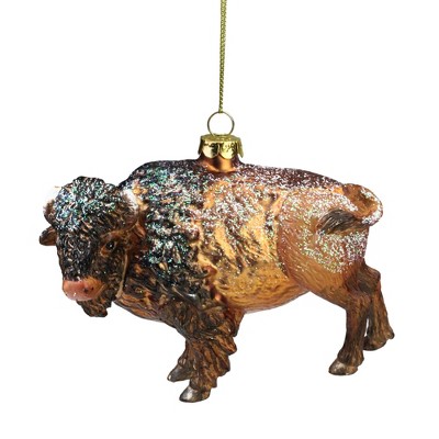 Northlight 4.25" Glittered Copper Glass Buffalo Christmas Ornament