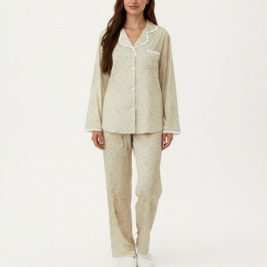 Anna-Kaci Lounge Women's 2-Piece Set Floral Print Pajama Top with Button Front and Trim Details Paired with Matching Pants - 1 of 4