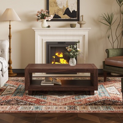 NicBex Mid-Century Rustic 2-Tier Wooden Coffee Table for Living Room,Minimalist Design Center Table Tea Table End Table with Storage