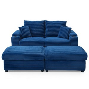 VYNXARIA Loveseat with Ottomans,Corduroy Fabric Modular Sectional Sofa,Comfy Deep Plush Couch with Ottomans and Two Pillows,Blue - 1 of 4