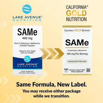 California Gold Nutrition SAMe, Disulfate Tosylate, 400 mg, 60 Enteric Coated Tablets