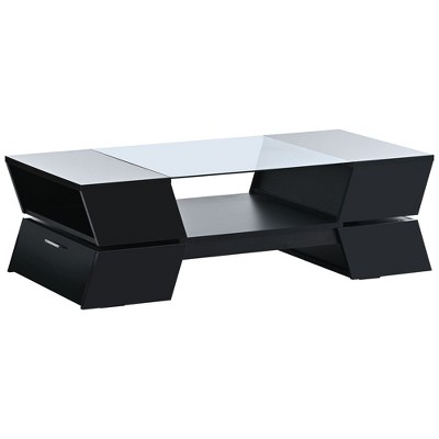 NicBex 2-Tier Rectangular Tempered Glass Coffee Table with Open Shelves and Cabinets for Living Room