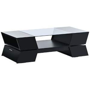 NicBex 2-Tier Rectangular Tempered Glass Coffee Table with Open Shelves and Cabinets for Living Room - 1 of 4