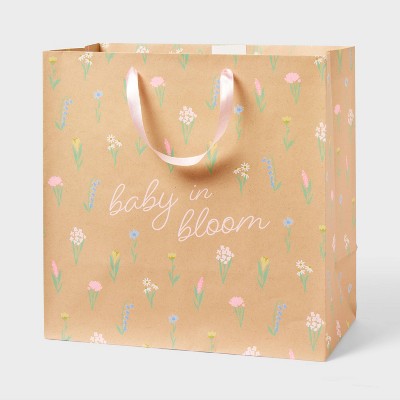 Large Square Gift Bag Floral on Kraft - Spritz™