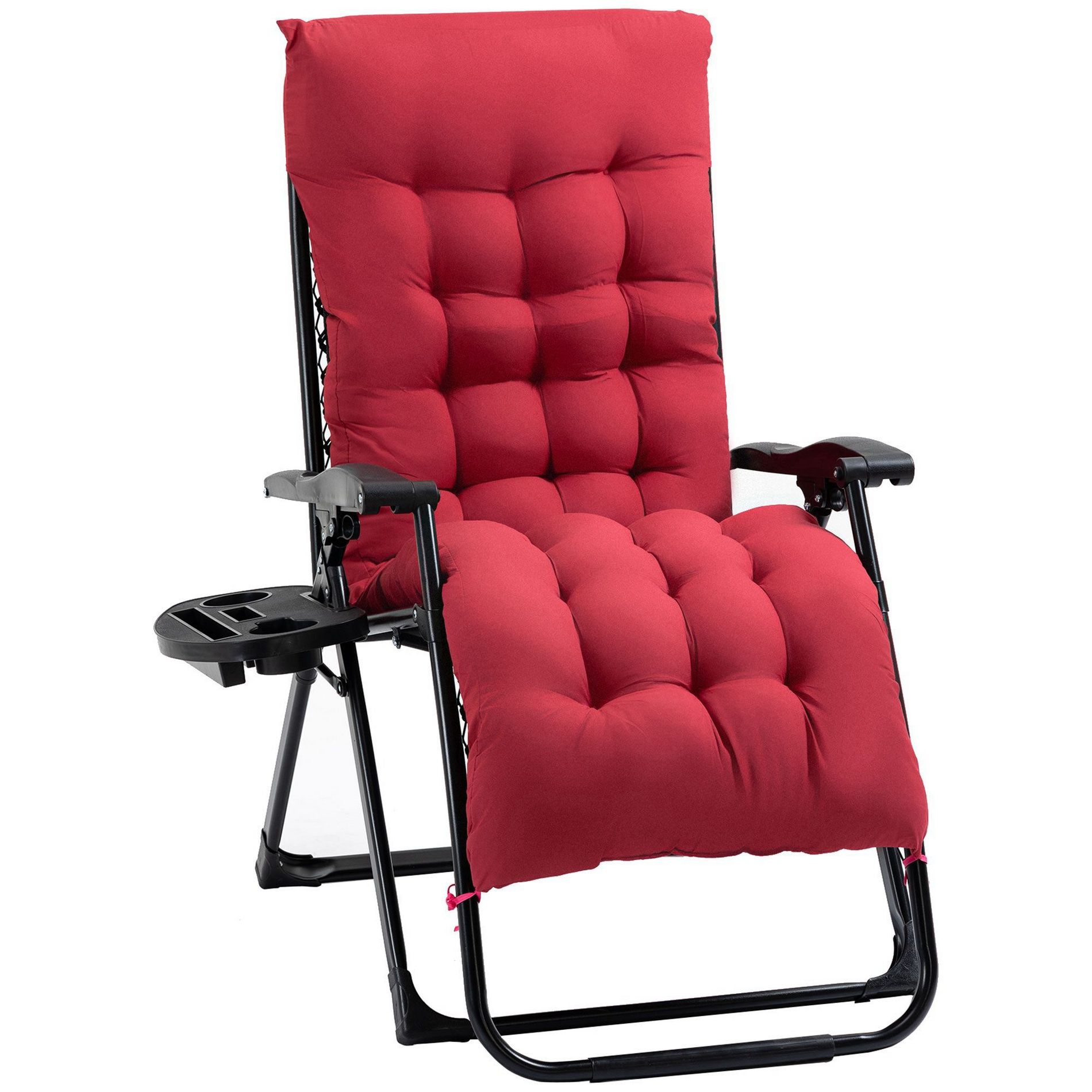 Okak Folding Zero Gravity Chair with Padded Cushion, Collapsible Chair with Side Tray, Portable Reclining Lounge Chair for Backyard, Red