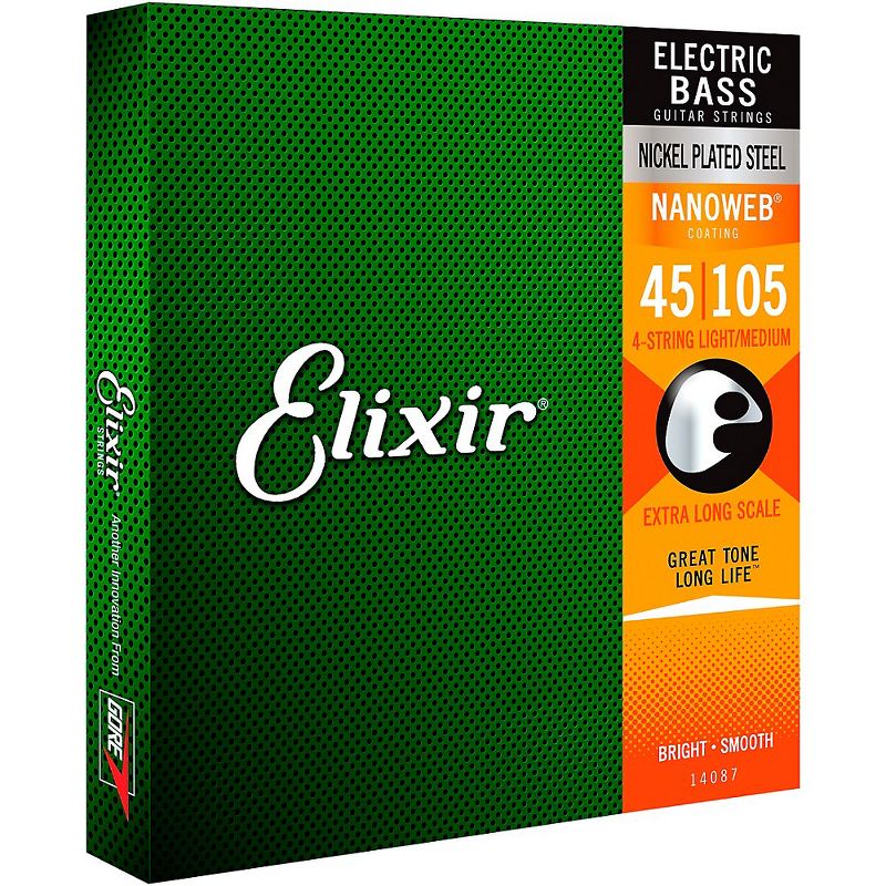 Elixir Nickel-Plated Steel 4-String Bass Strings with NANOWEB Coating, Extra Long Scale, Light/Medium (.045-.105), 1 of 4
