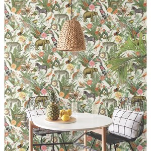 RoomMates Tropical Zoo Peel & Stick Wallpaper: Removable Botanical Adhesive, Multicolored, Self-Adhesive, 28.18 Sq Ft Coverage - 1 of 4