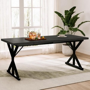 Vipbear Farmhouse Dining Table for 6-8 People, 70.8 Inch Rectangular Wood Dining Table - 1 of 4