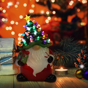 13 inch Ceramic Santa Christmas Tree with 50 LED Lights for Home Office Desk Decorations - 1 of 4