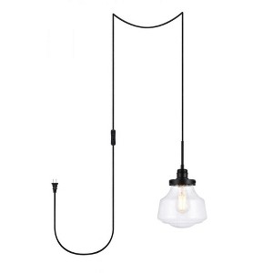 Elegant Lighting Lyle 1 light Black and Clear seeded glass plug in pendant - 1 of 4