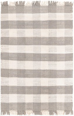 Gray and Ivory Synthetic Plaid Washable Rectangular Rug 4' x 6'