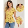 Allegra K Women's Floral Printed V Neck Short Sleeve Tie Waist Wrap Blouse - 2 of 4