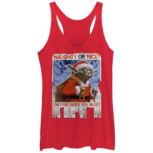 Women's Star Wars Christmas Yoda Naughty or Nice Racerback Tank Top - 1 of 3