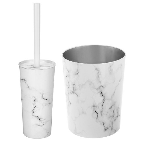 Mdesign Patton Steel/plastic Toilet Bowl Brush And 1.7 Gal Trash Can Set, 2  Pieces - White Marble : Target