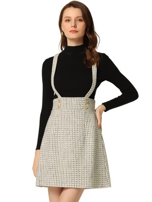 INSPIRE CHIC Women's Vintage Plaid Strap Braces Tweed Mini Suspender Skirt