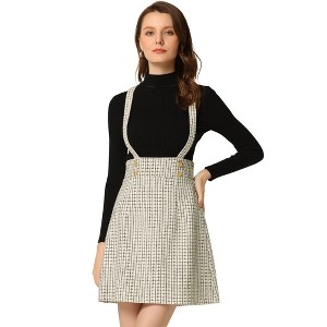 INSPIRE CHIC Women's Vintage Plaid Strap Braces Tweed Mini Suspender Skirt - 1 of 4