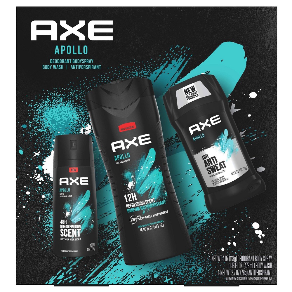 Axe Apollo Body Wash + Antiperspirant & Deodorant + Body Spray Gift Pack Set - 3ct