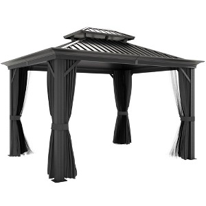 Outsunny Patio Gazebo, Netting & Curtains, 2 Tier Double Vented Steel Roof, Hardtop, Ceiling Hooks, Rust Proof Aluminum - 1 of 4