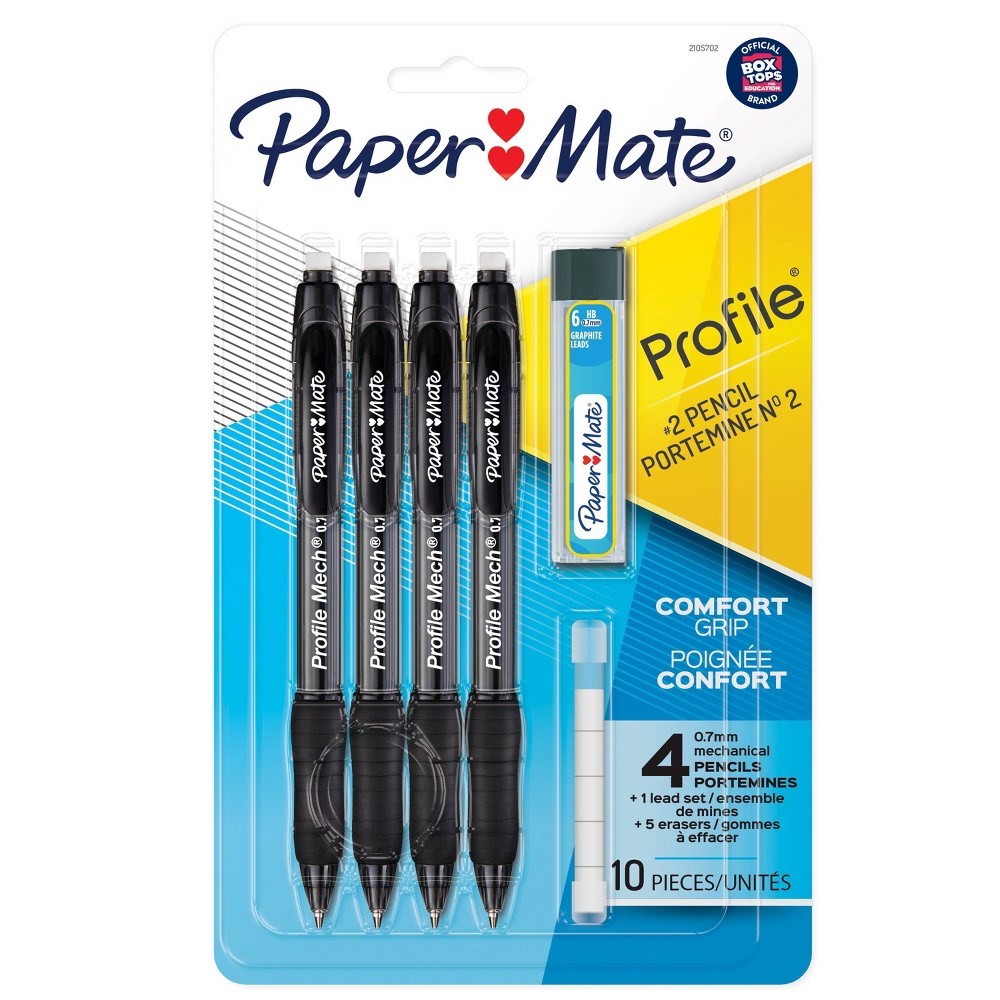 Paper Mate® Profile Mech® Mechanical Pencil Set, 0.7mm #2 Pencil Lead, Great for Home, School, Office Use, Includes Lead Refill and Eraser Refills (4 Count)