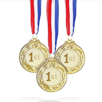 6-Pack Gold 1st Place Award Medal Set Olympic Style, 2.5" in Diameter 32" Ribbon