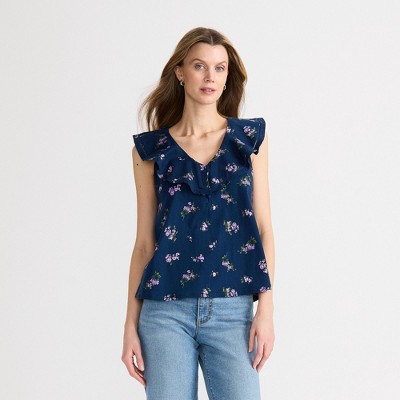 Lands' End Women's V Neck Cascade Ruffle Top